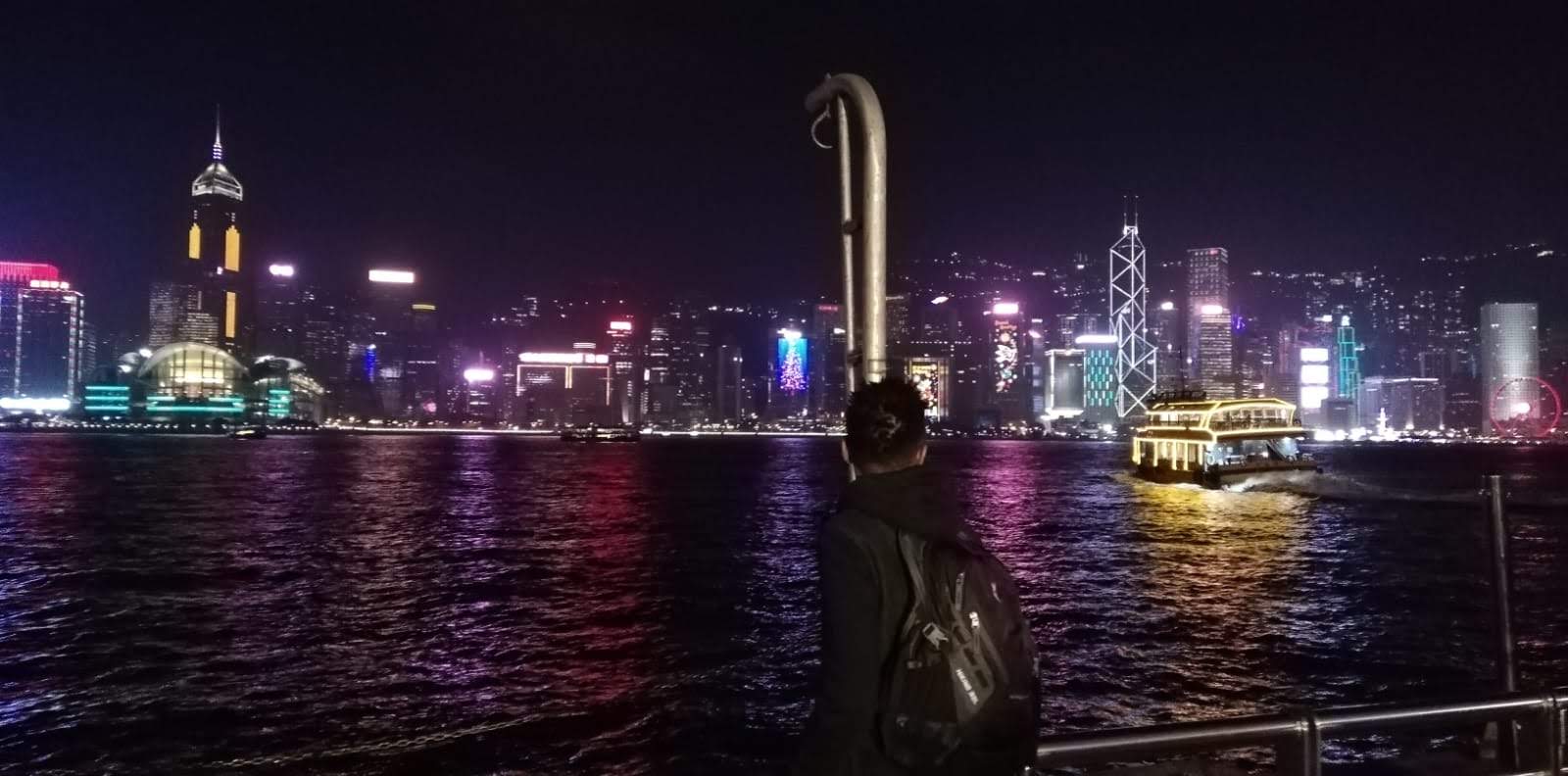Looking out at the city lights at night
