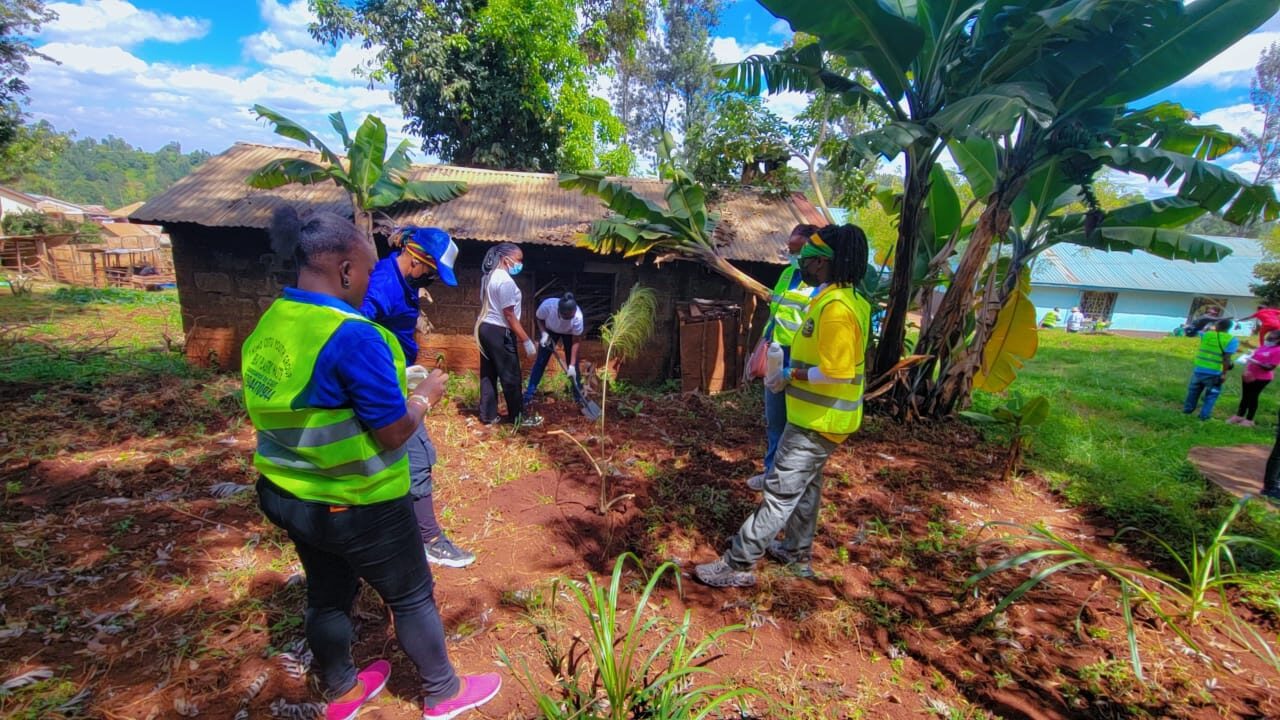 Community members planting trees together